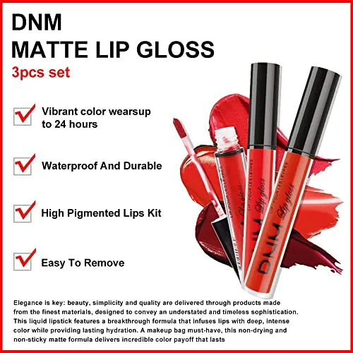 3Pcs Red, Redder & Reddest Matte 24-hour Liquid Lipstick Set
