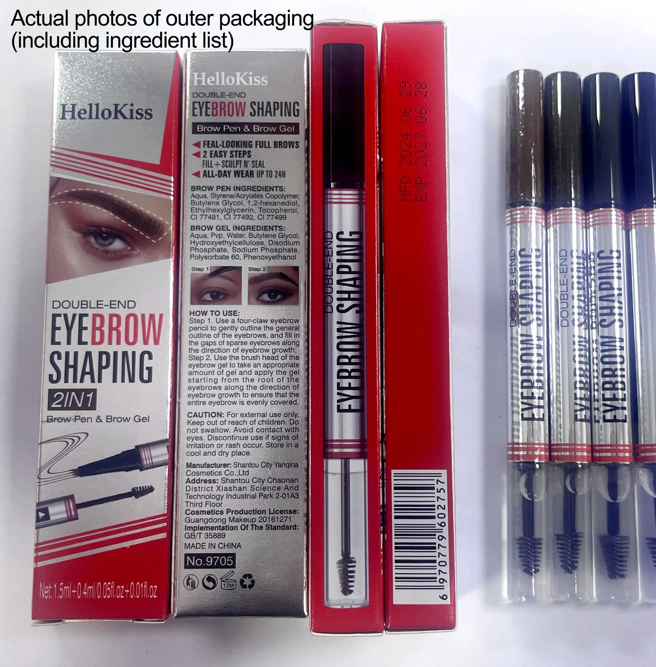 9705 2in1 Hilibrand 4-Pronged Dual-Ended Eyebrow Pencil&Eyebrow Gel, 4-Pronged Ultra-Fine Realistic Eyebrow Pencil End, Eyebrow Setting Wax End, Waterproof, Sweatproof, Long-Lasting (2#Dark Brown)