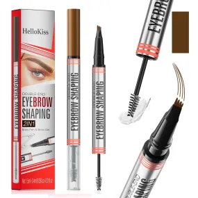 9705 2in1 Hilibrand 4-Pronged Dual-Ended Eyebrow Pencil&Eyebrow Gel, 4-Pronged Ultra-Fine Realistic Eyebrow Pencil End, Eyebrow Setting Wax End, Waterproof, Sweatproof, Long-Lasting (2#Dark Brown)