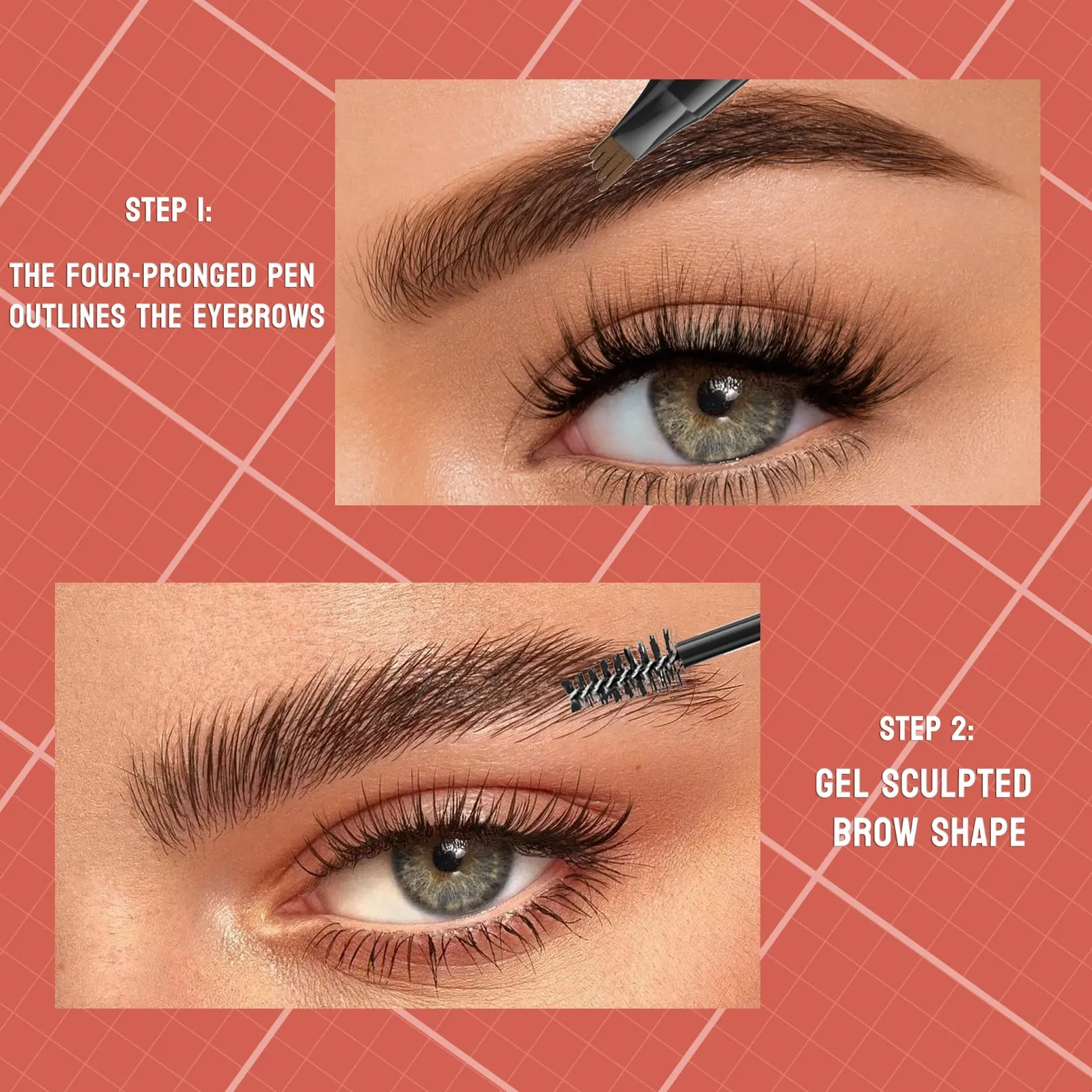 9705 2in1 Hilibrand 4-Pronged Dual-Ended Eyebrow Pencil&Eyebrow Gel, 4-Pronged Ultra-Fine Realistic Eyebrow Pencil End, Eyebrow Setting Wax End, Waterproof, Sweatproof, Long-Lasting (2#Dark Brown)