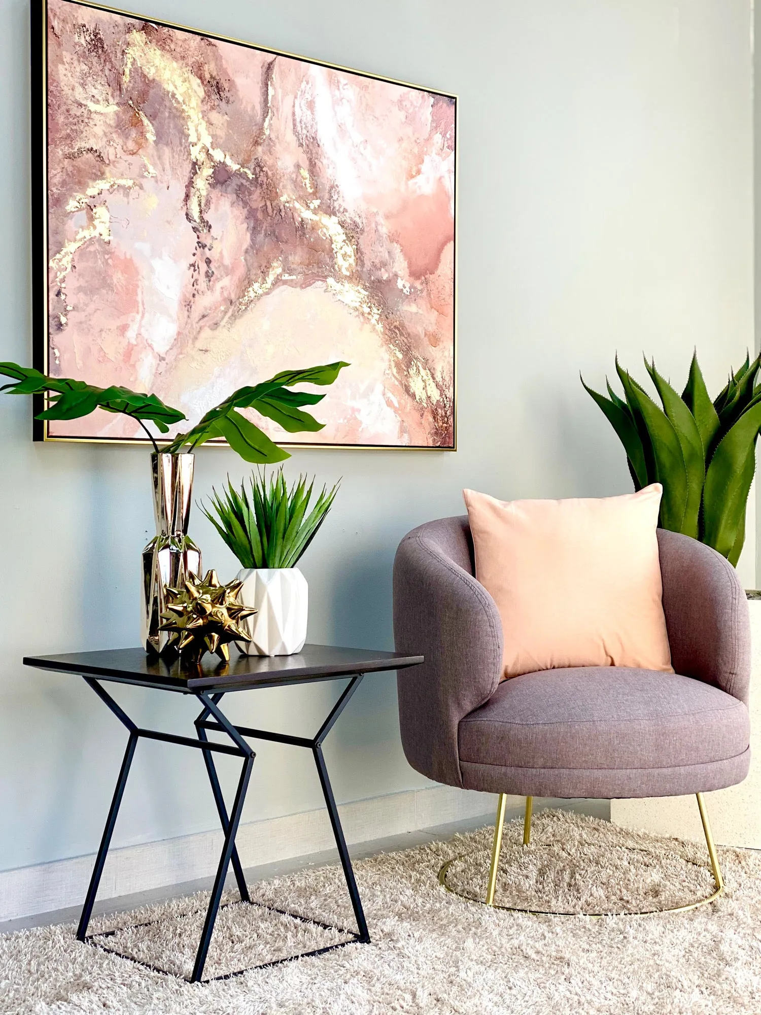 Abstract Blush Gold Framed Hand-Painted Wall Art