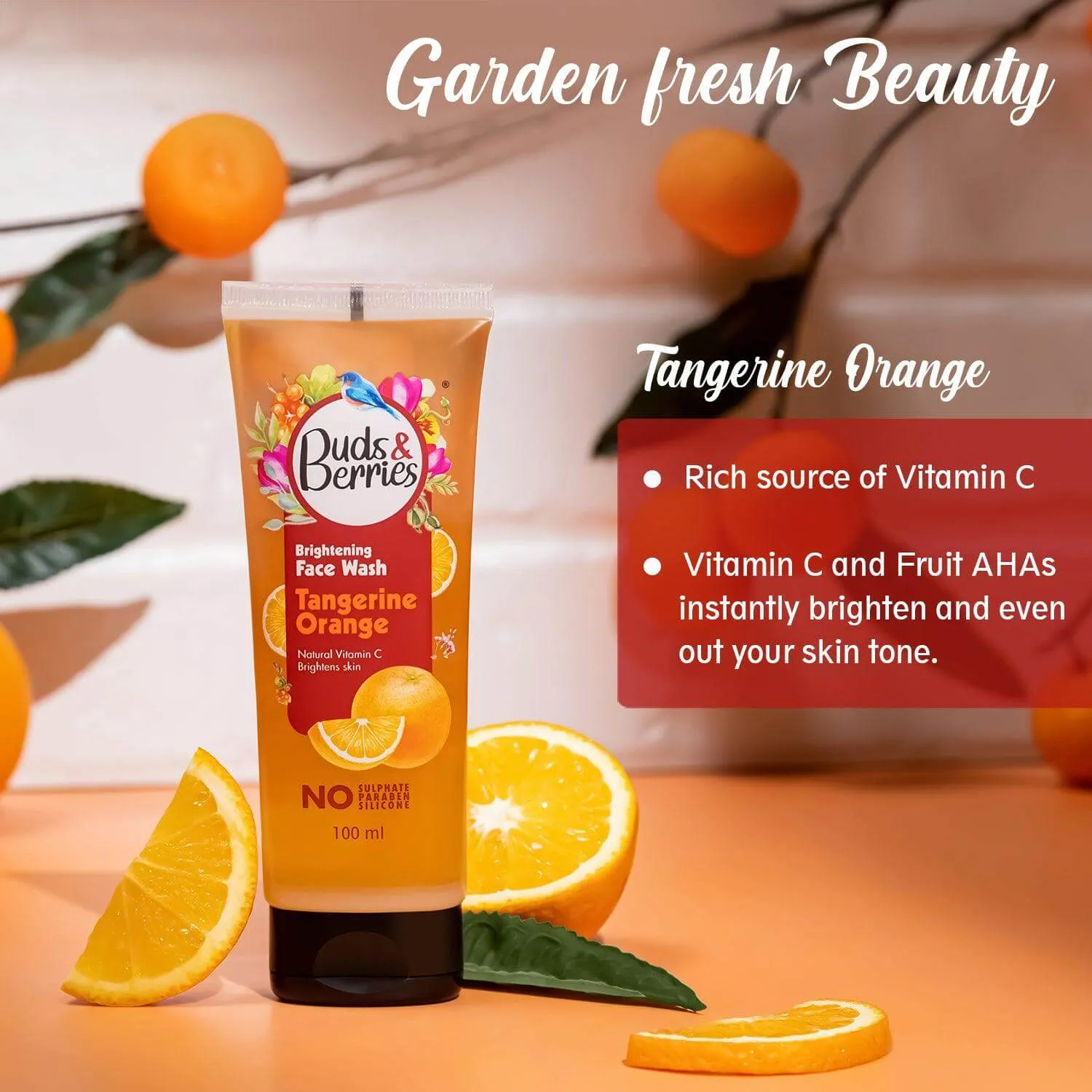 Brightening Tangerine Orange Face Wash With Natural Vitamin C for Glowing Skin | pH Balanced Gentle Facewash | No Sulphate, No Paraben (100 ml)