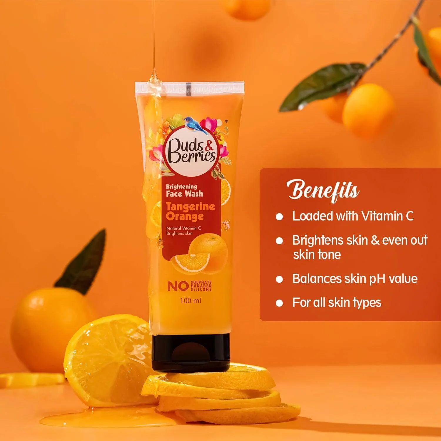 Brightening Tangerine Orange Face Wash With Natural Vitamin C for Glowing Skin | pH Balanced Gentle Facewash | No Sulphate, No Paraben (100 ml)