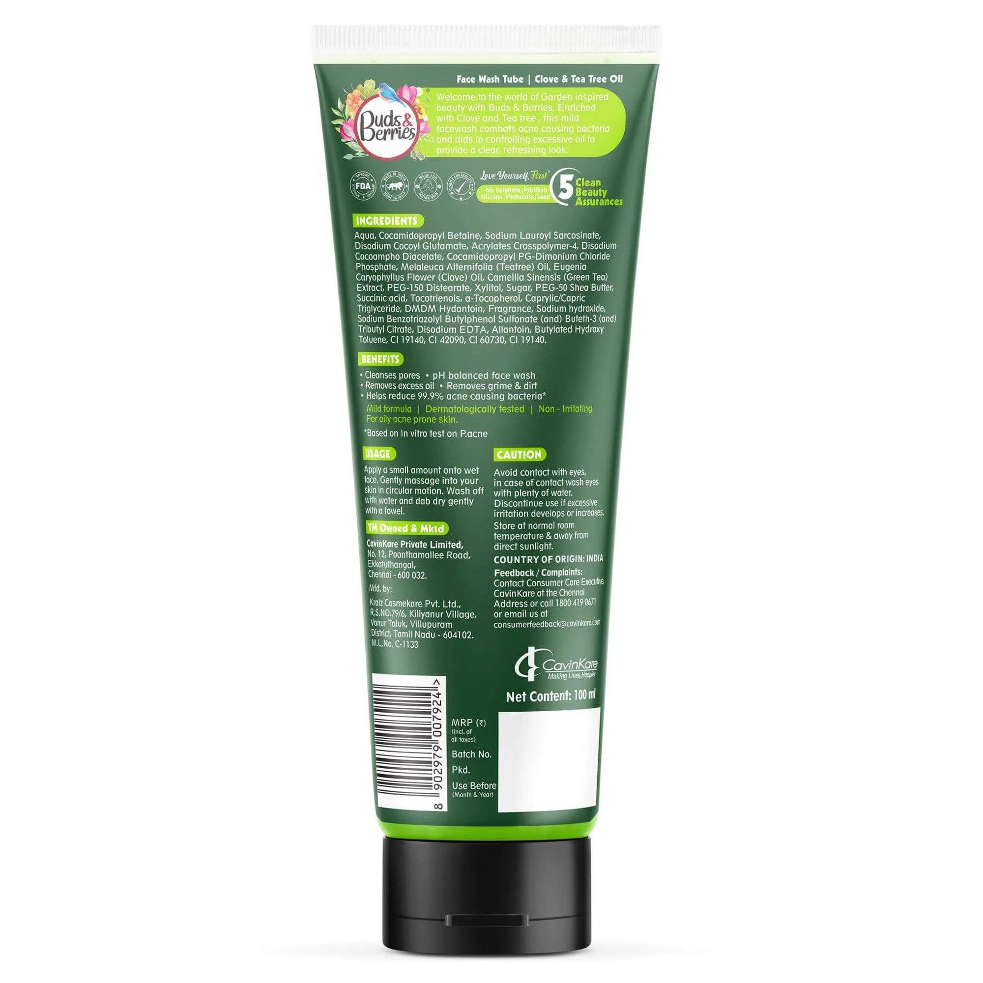 Clove and Tea Tree Oil Acne Fight Face Wash | Clears Blemishes and Spots | pH Balanced Gentle Facewash | No Sulphate, No Paraben (100 ml)