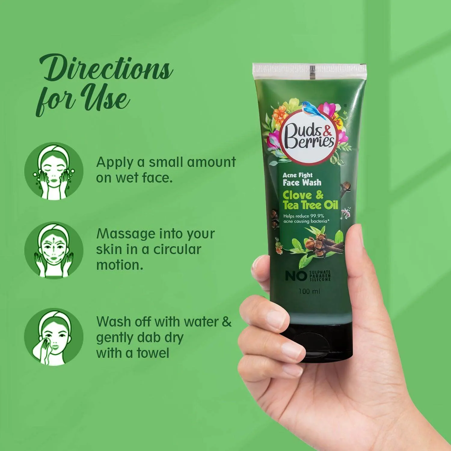 Clove and Tea Tree Oil Acne Fight Face Wash | Clears Blemishes and Spots | pH Balanced Gentle Facewash | No Sulphate, No Paraben (100 ml)