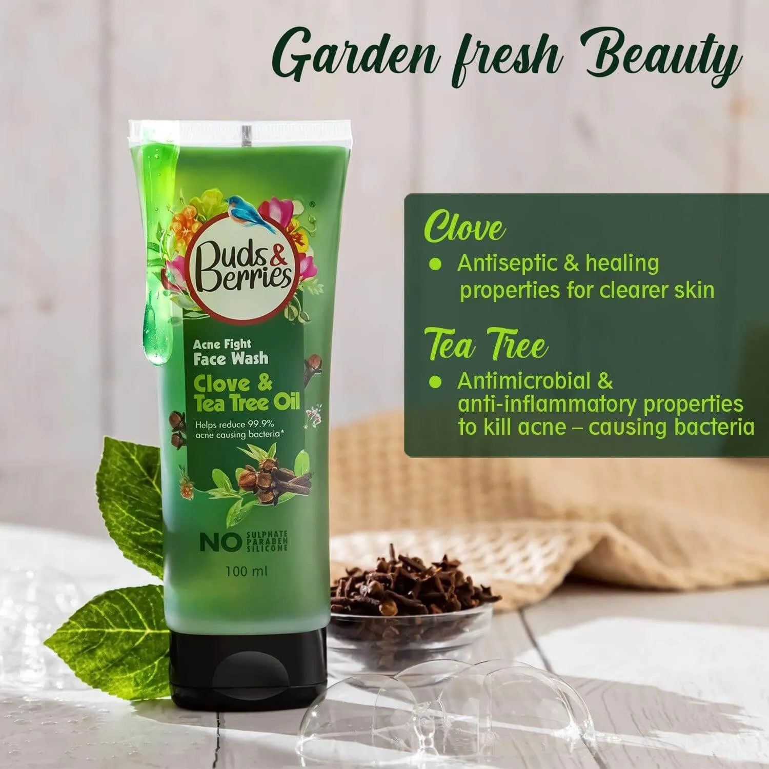 Clove and Tea Tree Oil Acne Fight Face Wash | Clears Blemishes and Spots | pH Balanced Gentle Facewash | No Sulphate, No Paraben (100 ml)
