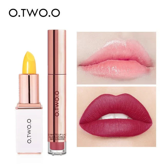 O.TWO.O 2pcs/set Lip Tint   Lip Balm Lipstick Moisturizing Matte Velvet Lips Makeup Lasting Waterproof Lip Gloss Cosmetics Kit