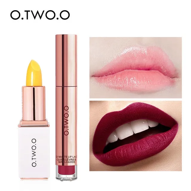 O.TWO.O 2pcs/set Lip Tint   Lip Balm Lipstick Moisturizing Matte Velvet Lips Makeup Lasting Waterproof Lip Gloss Cosmetics Kit