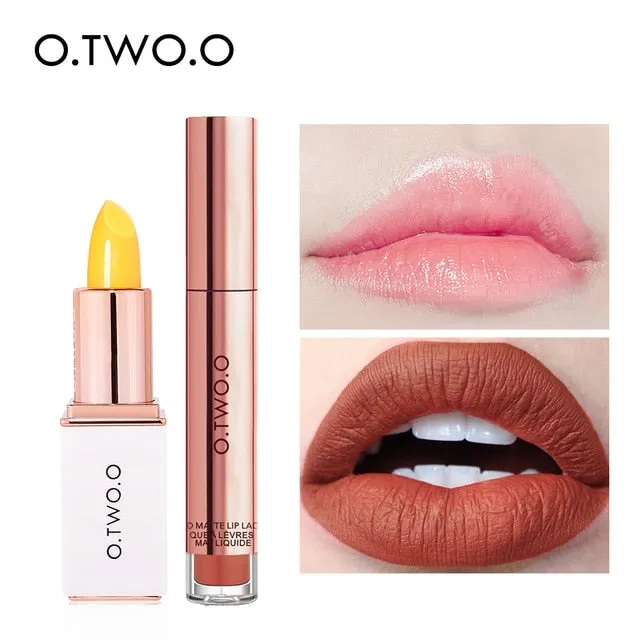 O.TWO.O 2pcs/set Lip Tint   Lip Balm Lipstick Moisturizing Matte Velvet Lips Makeup Lasting Waterproof Lip Gloss Cosmetics Kit