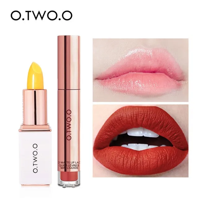 O.TWO.O 2pcs/set Lip Tint   Lip Balm Lipstick Moisturizing Matte Velvet Lips Makeup Lasting Waterproof Lip Gloss Cosmetics Kit