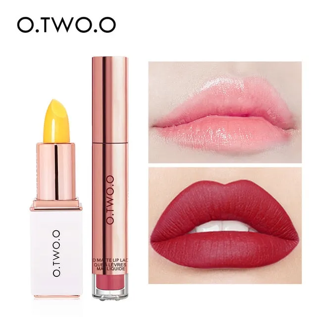 O.TWO.O 2pcs/set Lip Tint   Lip Balm Lipstick Moisturizing Matte Velvet Lips Makeup Lasting Waterproof Lip Gloss Cosmetics Kit