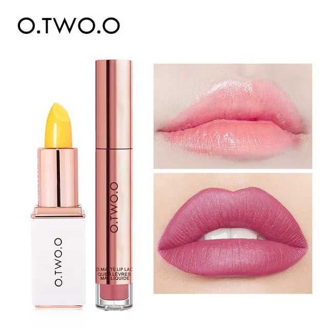 O.TWO.O 2pcs/set Lip Tint   Lip Balm Lipstick Moisturizing Matte Velvet Lips Makeup Lasting Waterproof Lip Gloss Cosmetics Kit