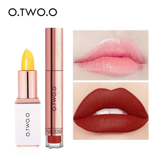 O.TWO.O 2pcs/set Lip Tint   Lip Balm Lipstick Moisturizing Matte Velvet Lips Makeup Lasting Waterproof Lip Gloss Cosmetics Kit