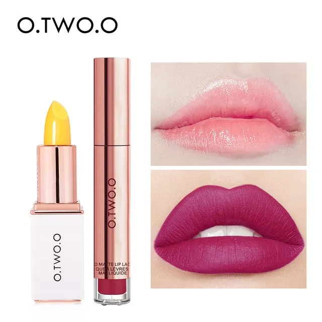 O.TWO.O 2pcs/set Lip Tint   Lip Balm Lipstick Moisturizing Matte Velvet Lips Makeup Lasting Waterproof Lip Gloss Cosmetics Kit