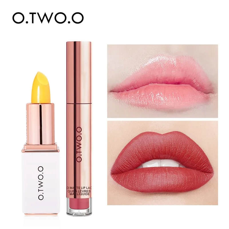 O.TWO.O 2pcs/set Lip Tint   Lip Balm Lipstick Moisturizing Matte Velvet Lips Makeup Lasting Waterproof Lip Gloss Cosmetics Kit