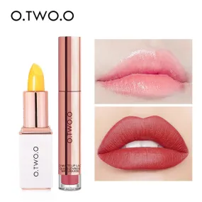 O.TWO.O 2pcs/set Lip Tint   Lip Balm Lipstick Moisturizing Matte Velvet Lips Makeup Lasting Waterproof Lip Gloss Cosmetics Kit