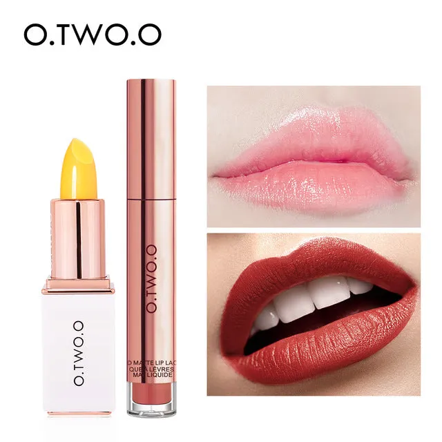O.TWO.O 2pcs/set Lip Tint   Lip Balm Lipstick Moisturizing Matte Velvet Lips Makeup Lasting Waterproof Lip Gloss Cosmetics Kit