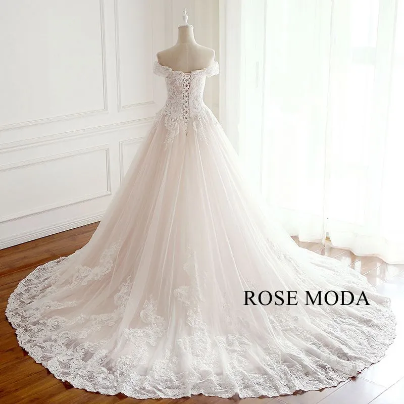 Rosemoda Off The Shoulder Lace Ball Gown Wedding Dress