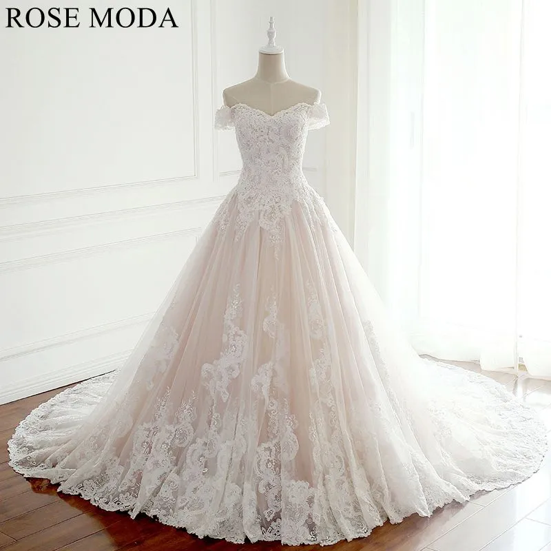 Rosemoda Off The Shoulder Lace Ball Gown Wedding Dress