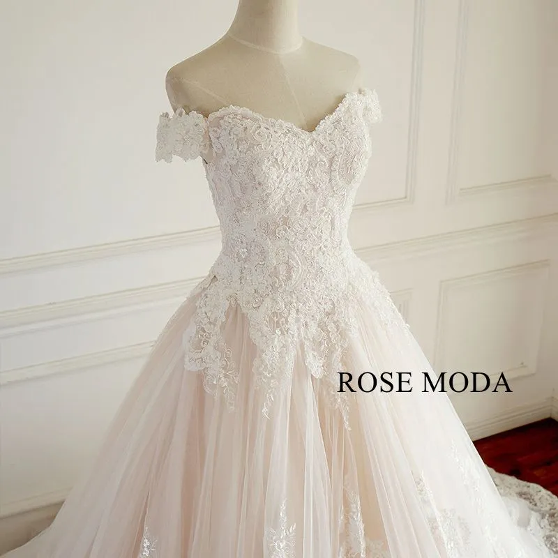 Rosemoda Off The Shoulder Lace Ball Gown Wedding Dress