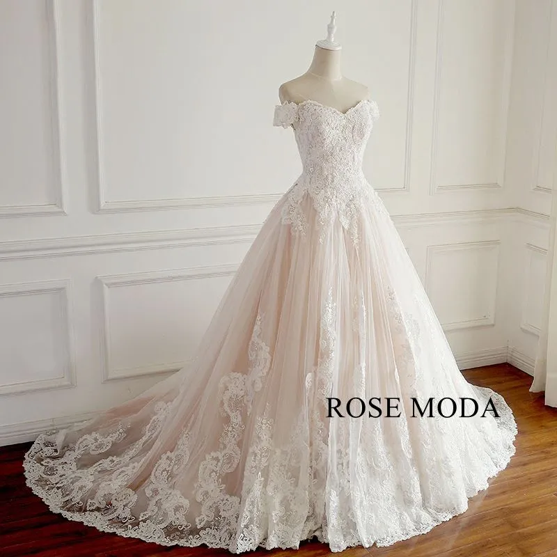 Rosemoda Off The Shoulder Lace Ball Gown Wedding Dress