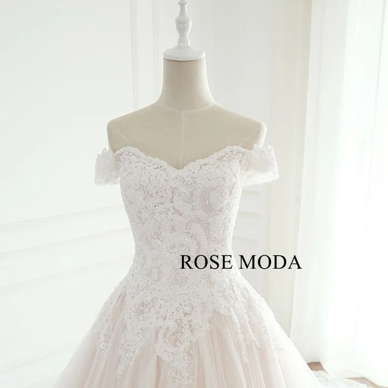 Rosemoda Off The Shoulder Lace Ball Gown Wedding Dress